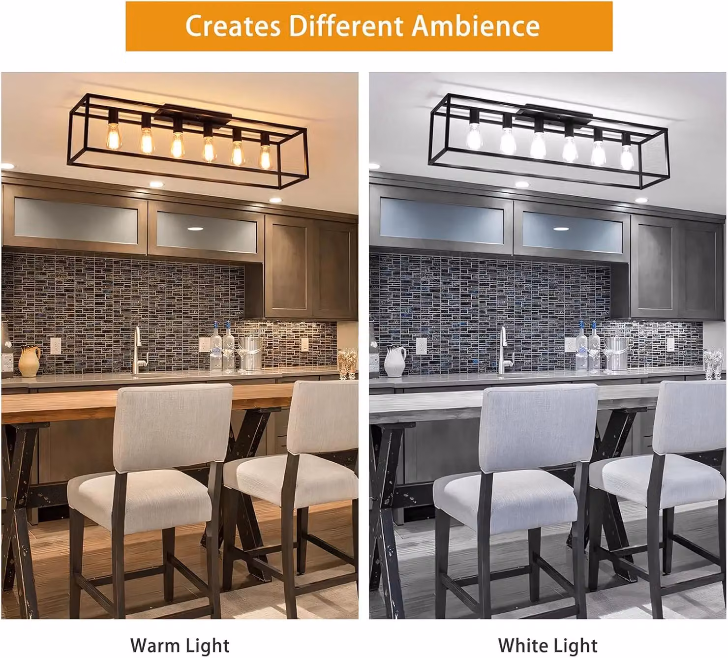 Garwarm 6 Light Industrial Iron Cage Flush Mount Ceiling Chandelier in Black – 4