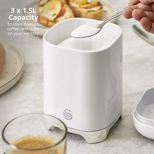 Swan Solace Set of 3 Metal Canisters for Tea, Coffee and Sugar, White, 1.5 l each – 2