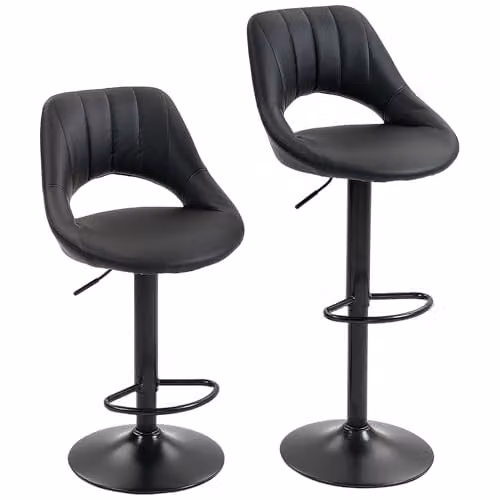 HOMCOM Set of 2 Black Faux Leather Swivel Bar Stools with Footrest