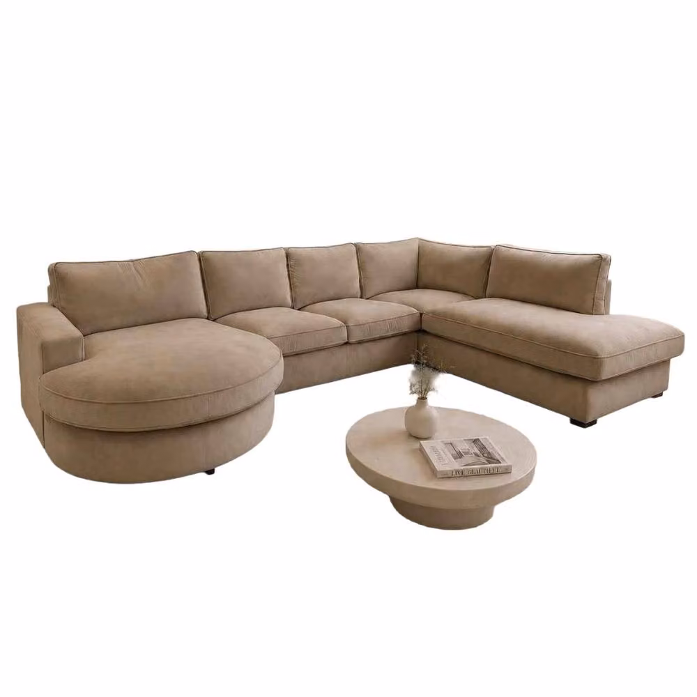 Home & Love Cloud Haven Luxury U-Shape Chaise Corner Sofa in Beige Dapple Caramel – 2