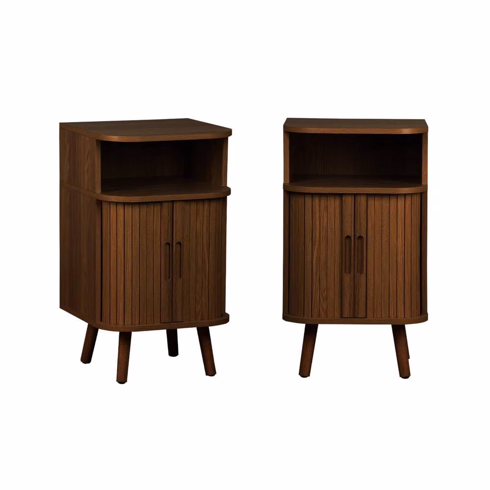 sweeek Pair of Scandinavian Style Bedside Tables with 2 Sliding Doors in Dark Brown, W/D/H: 40 x 40 x 70 cm – 2