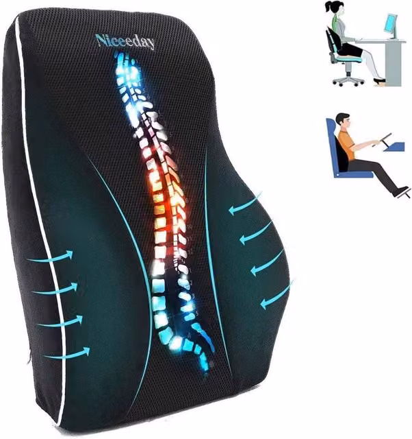 NESTLUNE Universal Memory Foam Car Seat Lumbar Support Cushion in Black, W/D/H: 190 x 100 x 47 cm – 1