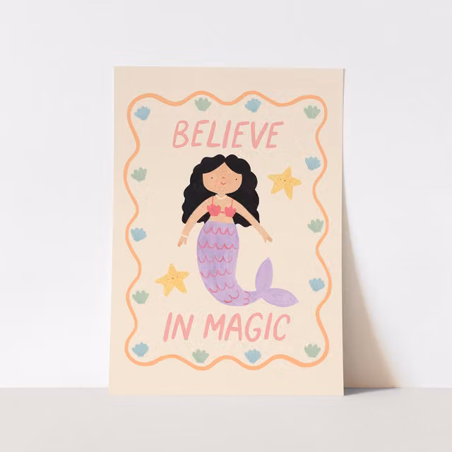 Kid of the Village Believe In Magic Mermaid Fine Art Paper Print, W: 30 cm, H: 40 cm – 1