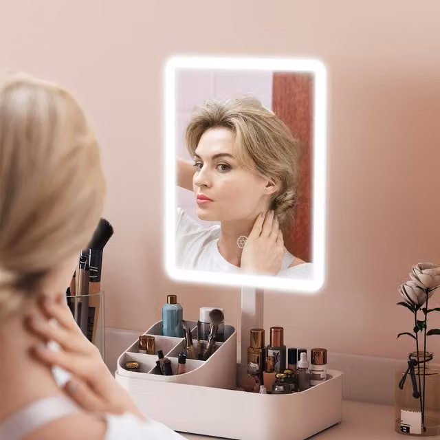 HOMCOM Dimmable Touch Screen Tabletop Vanity Mirror in White