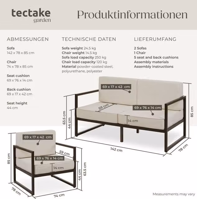 TECTAKE Comosa Garden Furniture Set with XXL Padding for 5 People in Brown and Beige