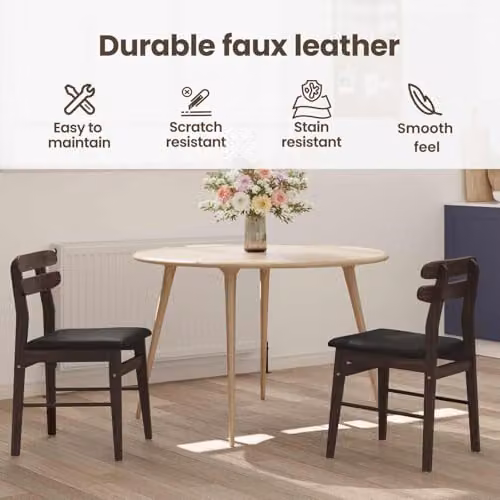 vidaXL Set of 2 Dining Chairs in Black and Light Brown Solid Rubberwood with Synthetic Leather – 4