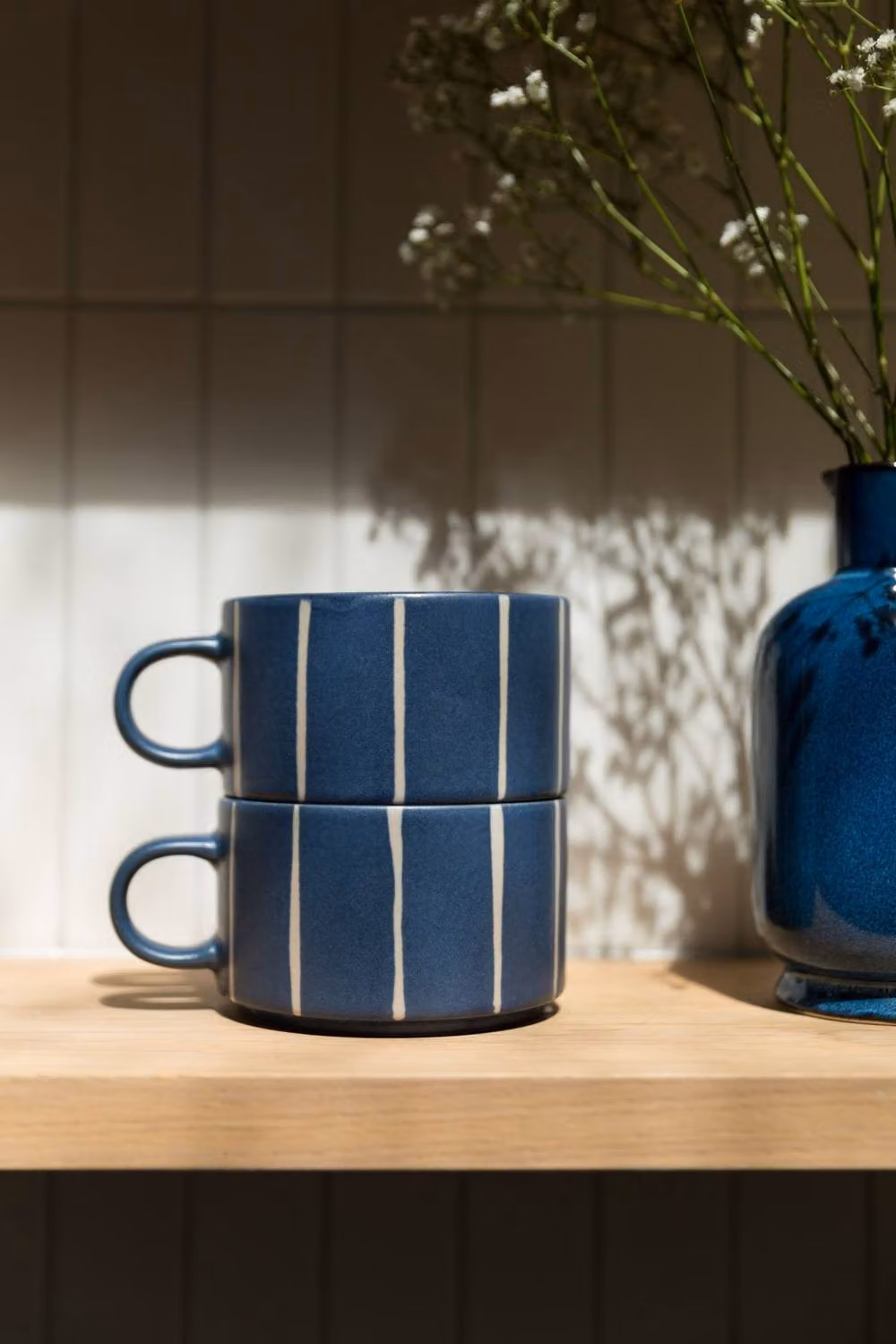 Upper Street Set of 2 Blue Striped Ceramic Mugs, 520ml – 2
