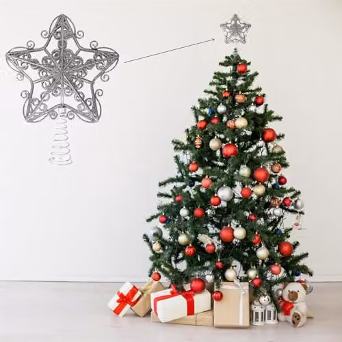 Shatchi Silver Glitter Star Christmas Tree Topper – 3