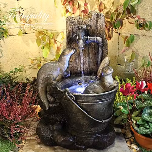 Tranquility Otters at Tap Solar Powered Animal Water Fountain, Grey and Multicolour, W/D/H: 56 x 35 x 29 cm – 4