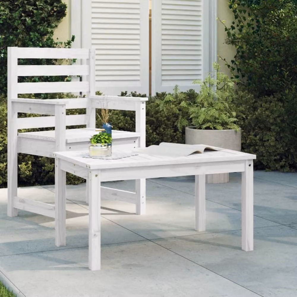 Berkfield Home White Solid Wood Pine Garden Table, W/D/H: 82.5 x 50.5 x 45 cm – 2