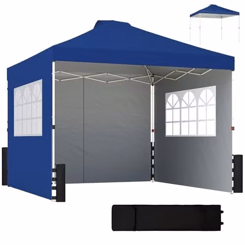 Outsunny Pop Up Gazebo with 3 Sidewalls and UPF 50+ Protection, Blue, W/D/H: 300 x 300 x 285 cm