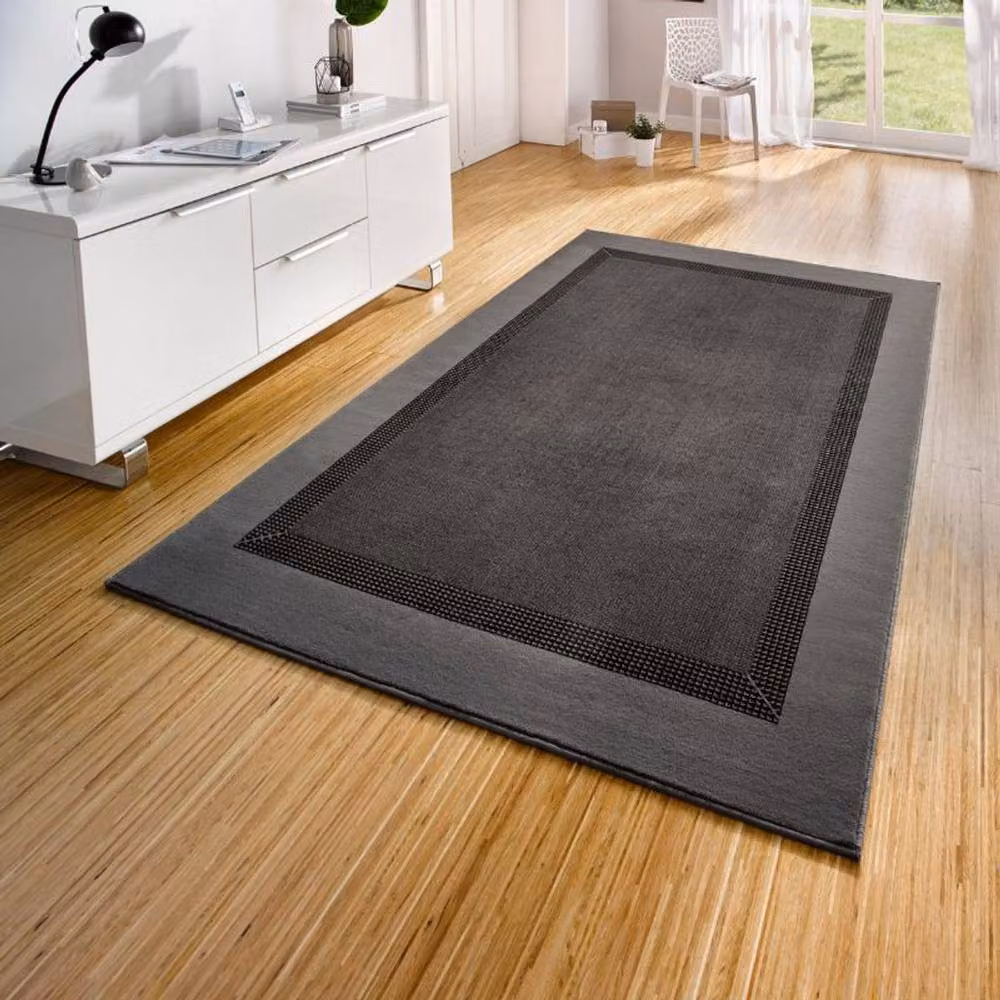 THE RUGS Designer Velours Band Grey Polypropylene Low Pile Runner, W: 80 cm, L: 500 cm – 2