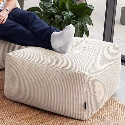 icon Noa Bean Bag and Footstool Set in Beige Cord Fabric with Filling Included – 3