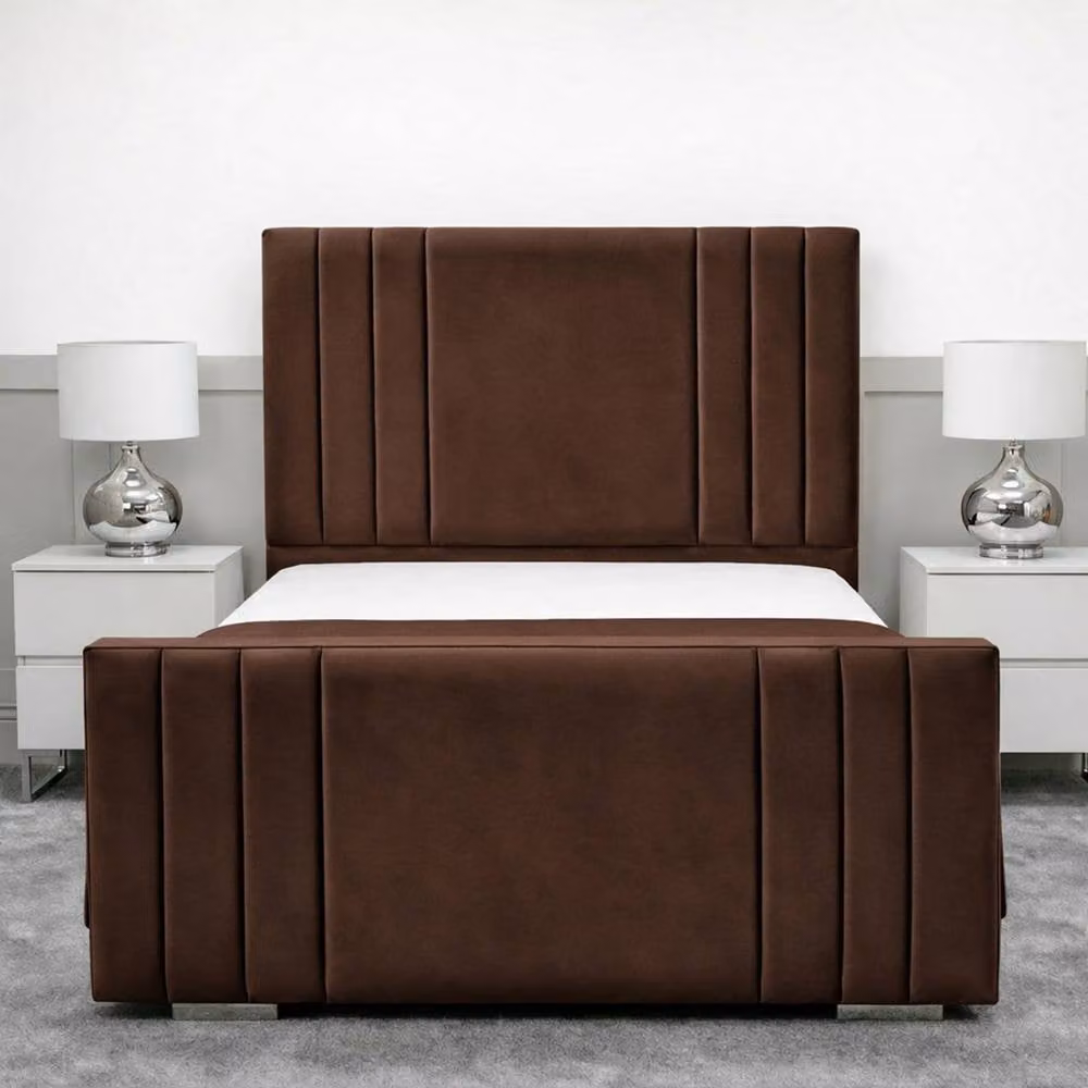 Living Comfort Bedz Canberra Double Plush Velvet Upholstered Bed with Slatted Base and 48 Inch Headboard in Brown, W/D/H: 140 x 200 cm – 2