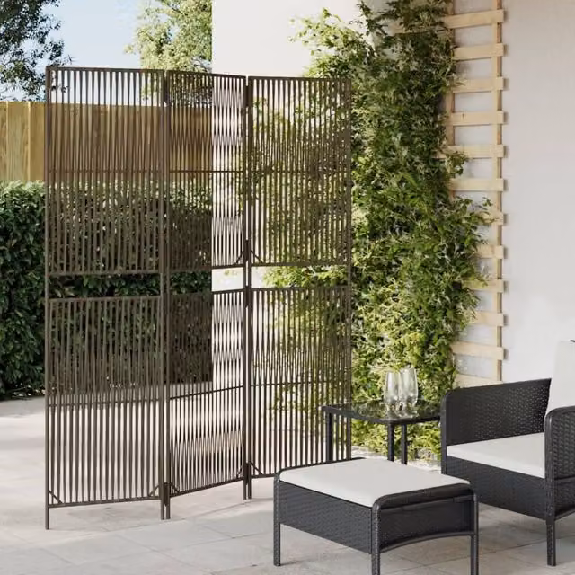 Berkfield Home 3 Panel Grey Poly Rattan and Metal Room Divider