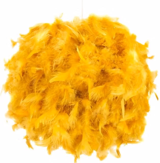 Happy Homewares Modern Genuine Feather Decorated Pendant Light Shade in Yellow, Diameter: 25.4 cm