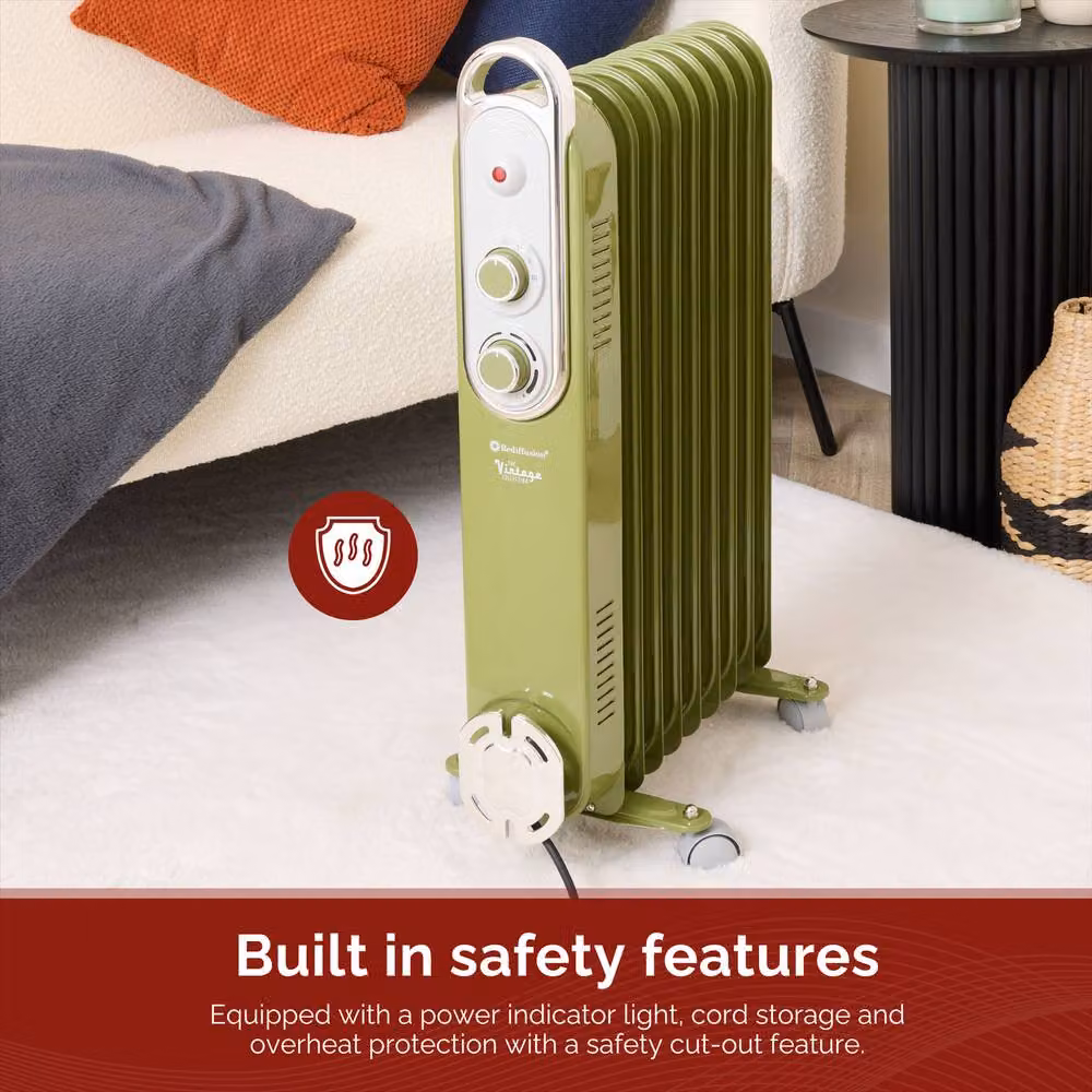 Rediffusion Vintage 9 Fin Oil Filled Radiator 2kW in Blue and Green – 3