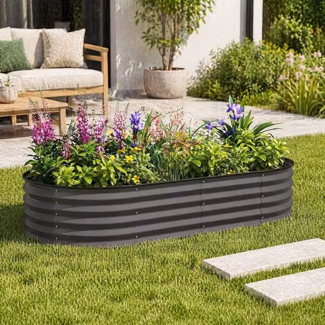 STILVORA Set of 2 Grey Galvanised Steel Raised Garden Beds – 1