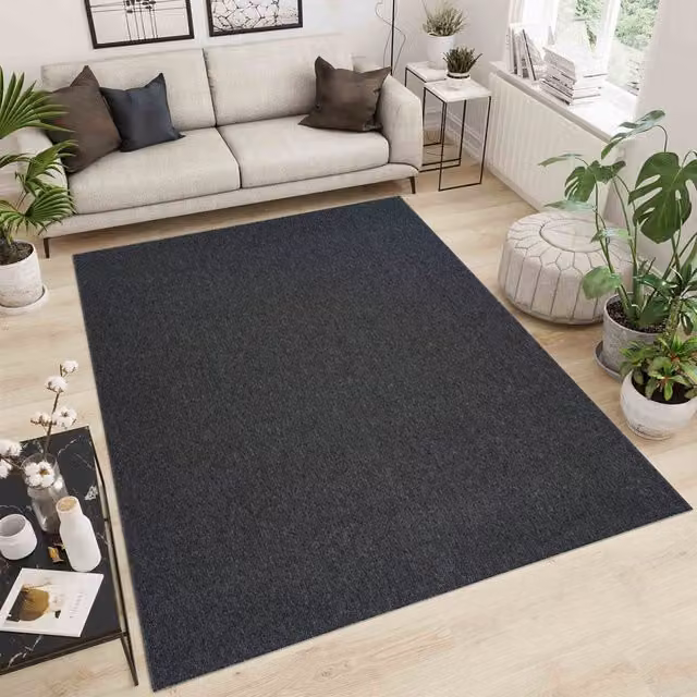 Desire Rugs Plain Modern Rectangular Area Rug with Felt Back in Anthracite Grey, W: 60 cm, L: 110 cm