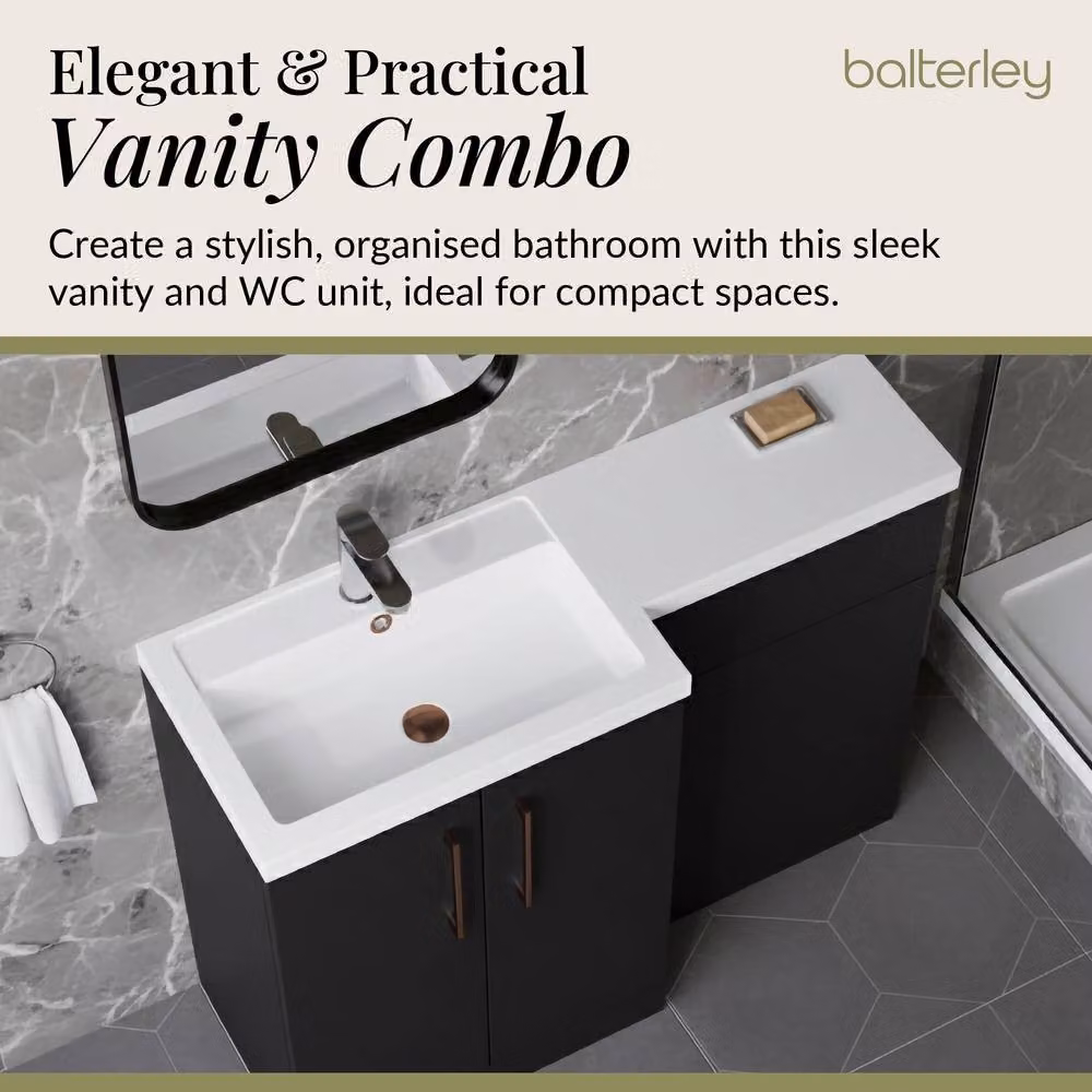 Balterley Modern Left-Hand Vanity and WC Unit Combination in Matt Dark Grey, W: 110 cm, H: 84 cm – 3