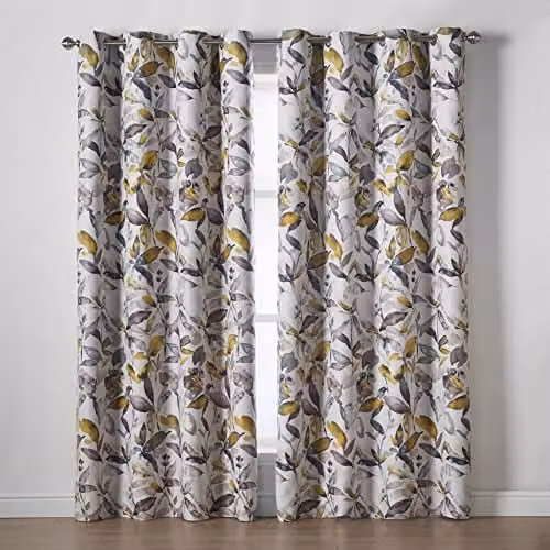 Alan Symonds Giverny Floral Thermal Blockout Eyelet Curtains, Yellow, Width: 229 cm, Drop: 274 cm – 1