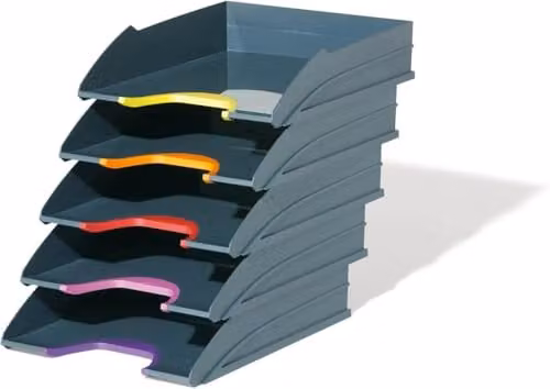 Durable Varicolor A4 Stackable Letter Tray Set of 5 in Multicolour and Grey