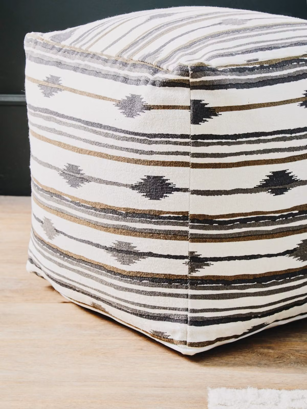 Orsina Cefena Square Pouffe in Black and White Geometric Cotton Fabric – 3