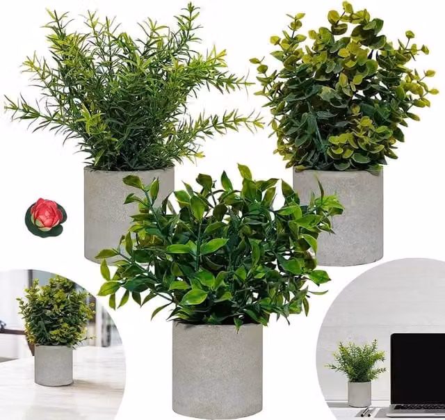 SPETLEK Set of 3 Green Bohemian Style Artificial Succulent Potted Tabletop Plants
