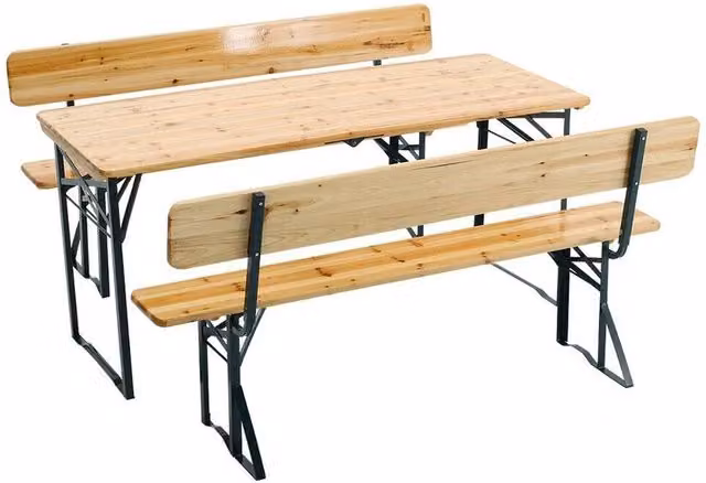KORVIXA Folding Beer Table and Benches Set in Beige, W/D/H: 100 x 100 x 76 cm – 1