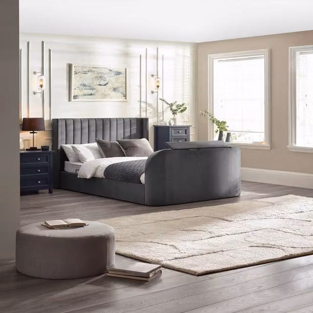 Julian Bowen Clara Upholstered Ottoman Bed in Grey, W/D/H: 180 x 200 cm