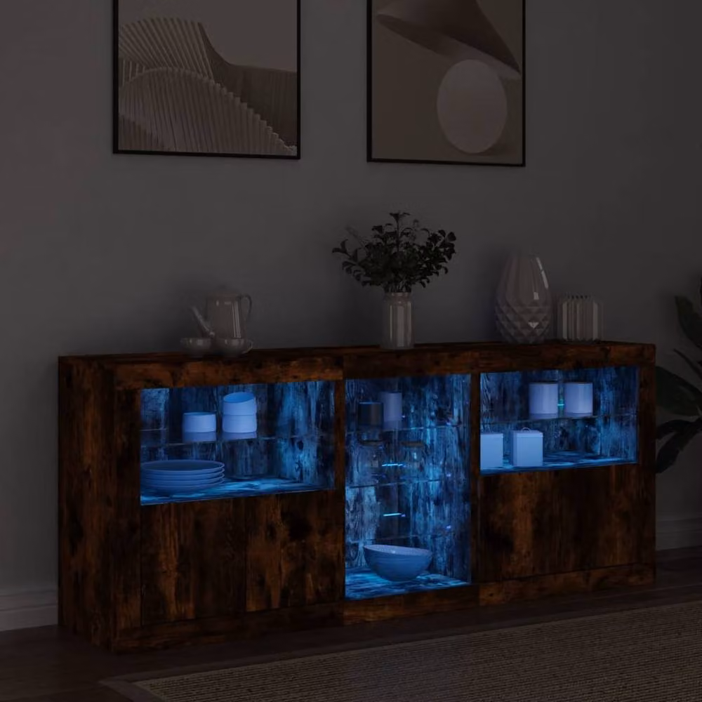 Berkfield Home Modern Smoked Oak Sideboard with Integrated LED Lights in Brown, W: 162 cm, D: 37 cm, H: 67 cm – 3