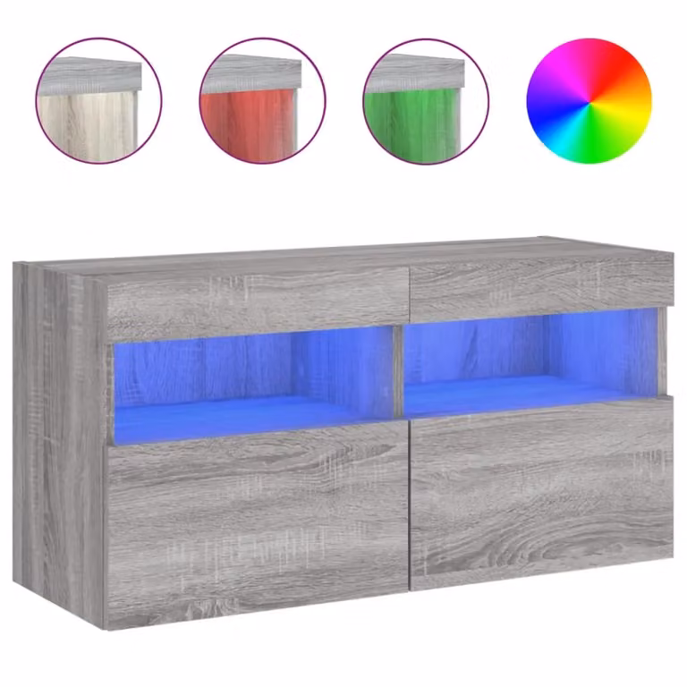 Berkfield Home Modern Wall Mounted TV Cabinet with LED Lights in Grey, W: 80 cm, D: 30 cm, H: 40 cm