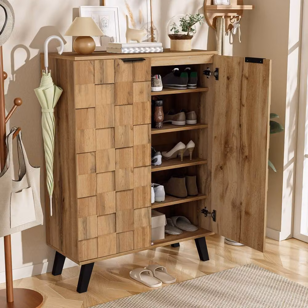 BTM Modern Brown Shoe Cabinet with 5 Compartments and Soft-Close Hinged Doors, H 110 x W 80 x D 35 cm – 2
