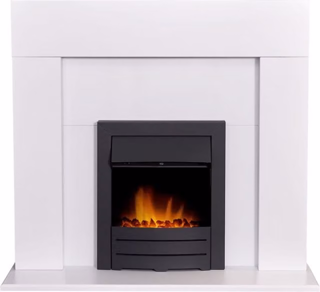 Adam Fires & Fireplaces Miami Fireplace in Pure White with Black Colorado Electric Fire