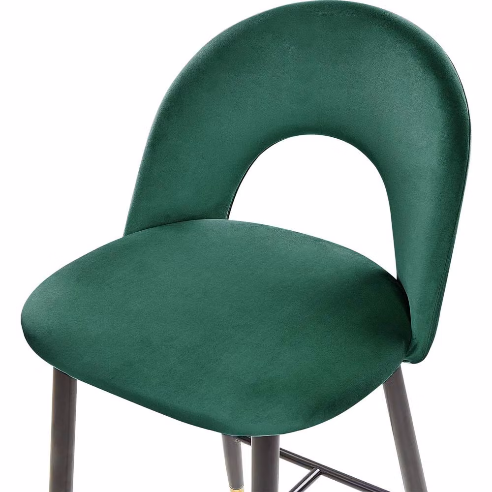 Wyld and Coco Set of 2 Emerald Green Velvet Bar Chairs with Black Steel Legs and Gold Ends – 4
