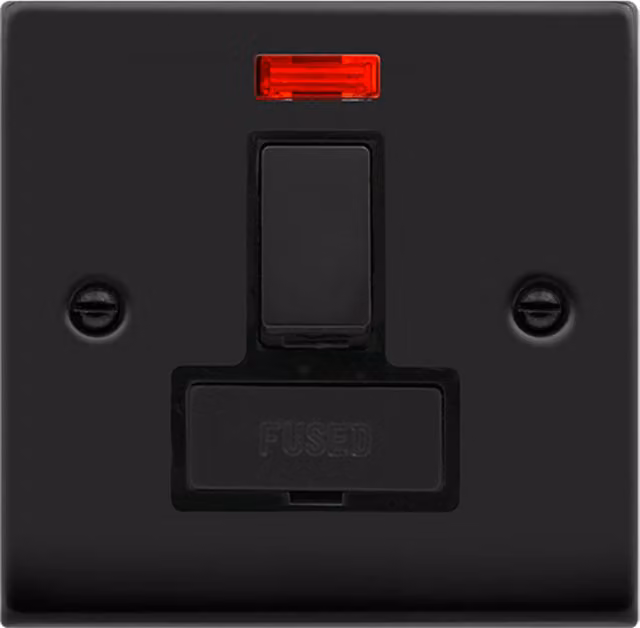 SE HOME Matt Black 13A Fused Ingot Connection Unit Switched with Neon Plate