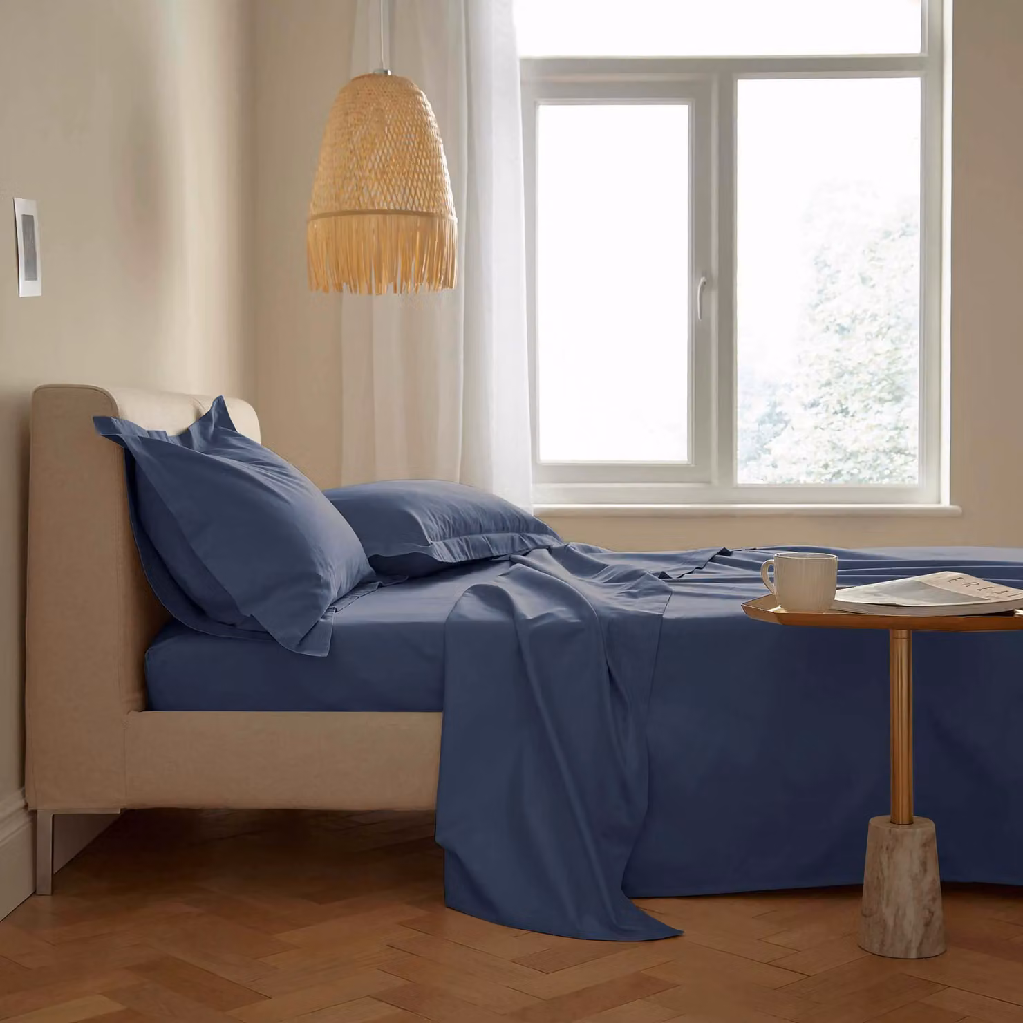 Bedeck 500 Thread Count Plain Dye Kingsize Flat Sheet, Blue, W: 180 cm, L: 200 cm – 2