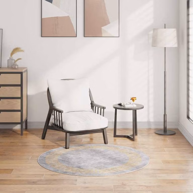 Berkfield Home Grey Geometric Round Washable Anti Slip Rug, Diameter: 120 cm