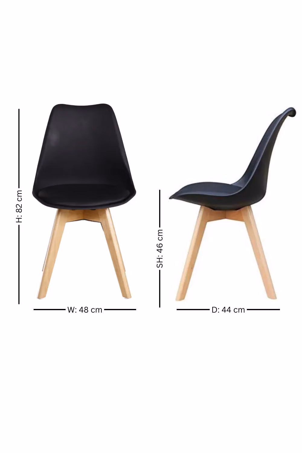 Life Interiors Set of 6 Tulip Dining Chairs with Black Synthetic Leather Padded Seats and Solid Wood Legs – 7
