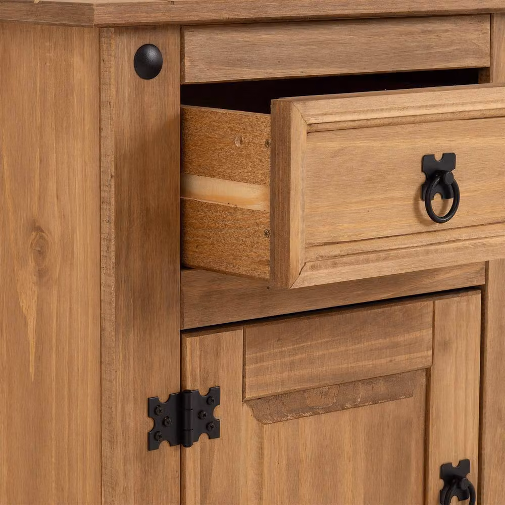 Seconique Corona Essentials 1 Door 1 Drawer Bedside Cabinet in Natural Distressed Waxed Pine – 3