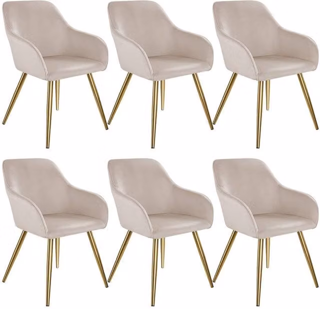 tectake Marilyn Accent Chair Set of 6 in Taupe and Gold – 1