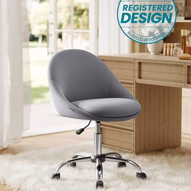 SONGMICS Swivel Task Chair in Grey Teddy Fleece with Foam Padding