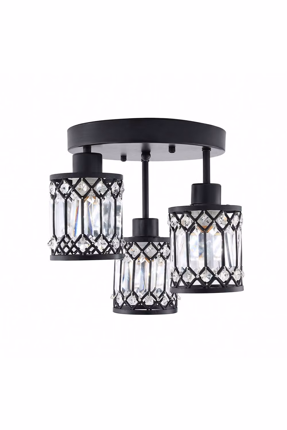 Living and Home 3-Light E27 Crystal Ceiling Light Fixture in Black and Transparent – 3