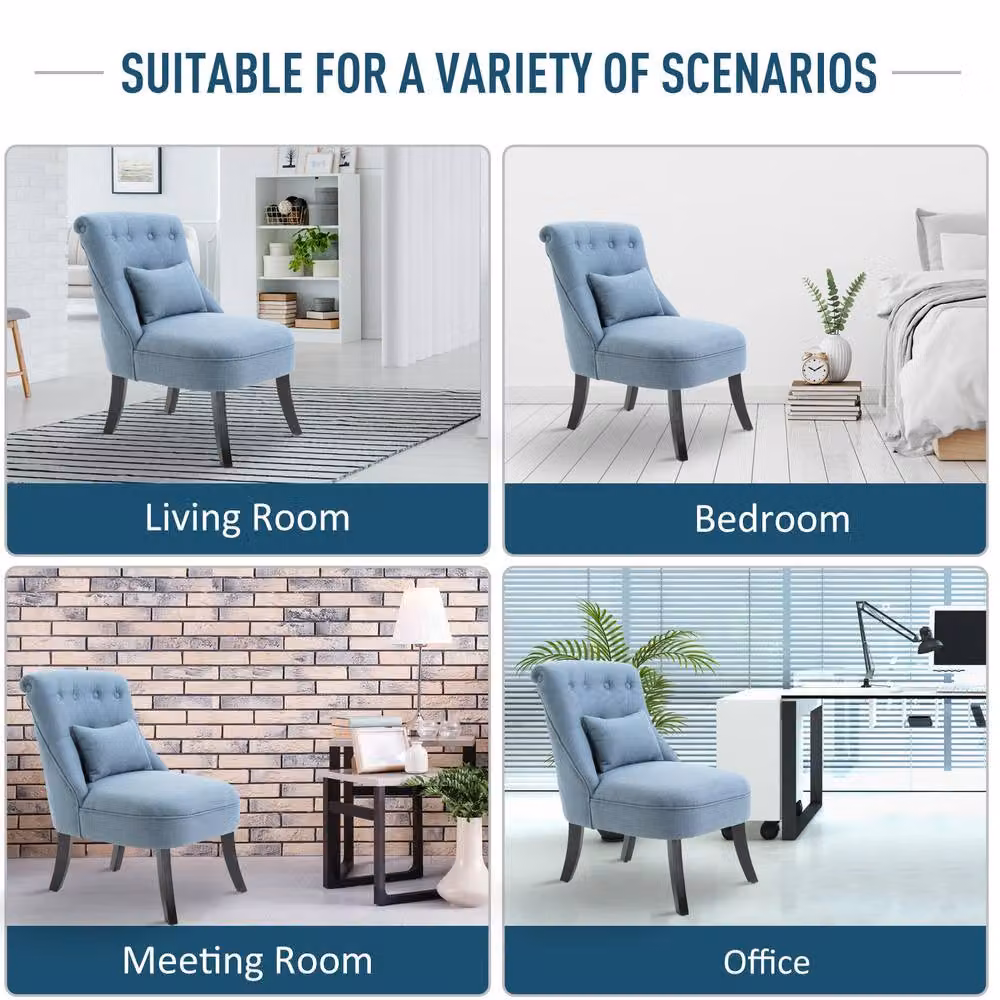 STILVORA Blue Fabric Tub Armchair with Metal and Rubberwood Frame – 4