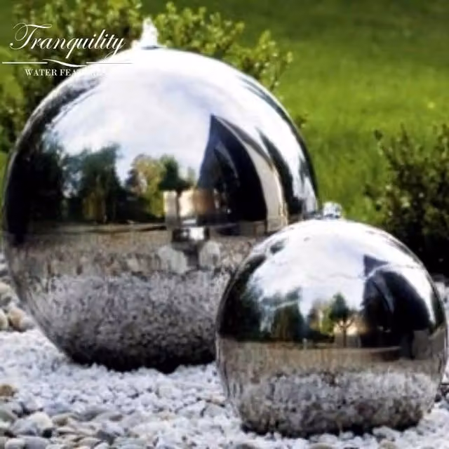 Tranquility Modern Stainless Steel Sphere Water Feature, Grey