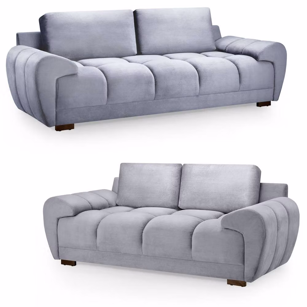 Furnishings For Less UK Zura Grey Fabric 3 and 2 Seater Sofa Suite with Pillow Back and Wooden Legs – 3