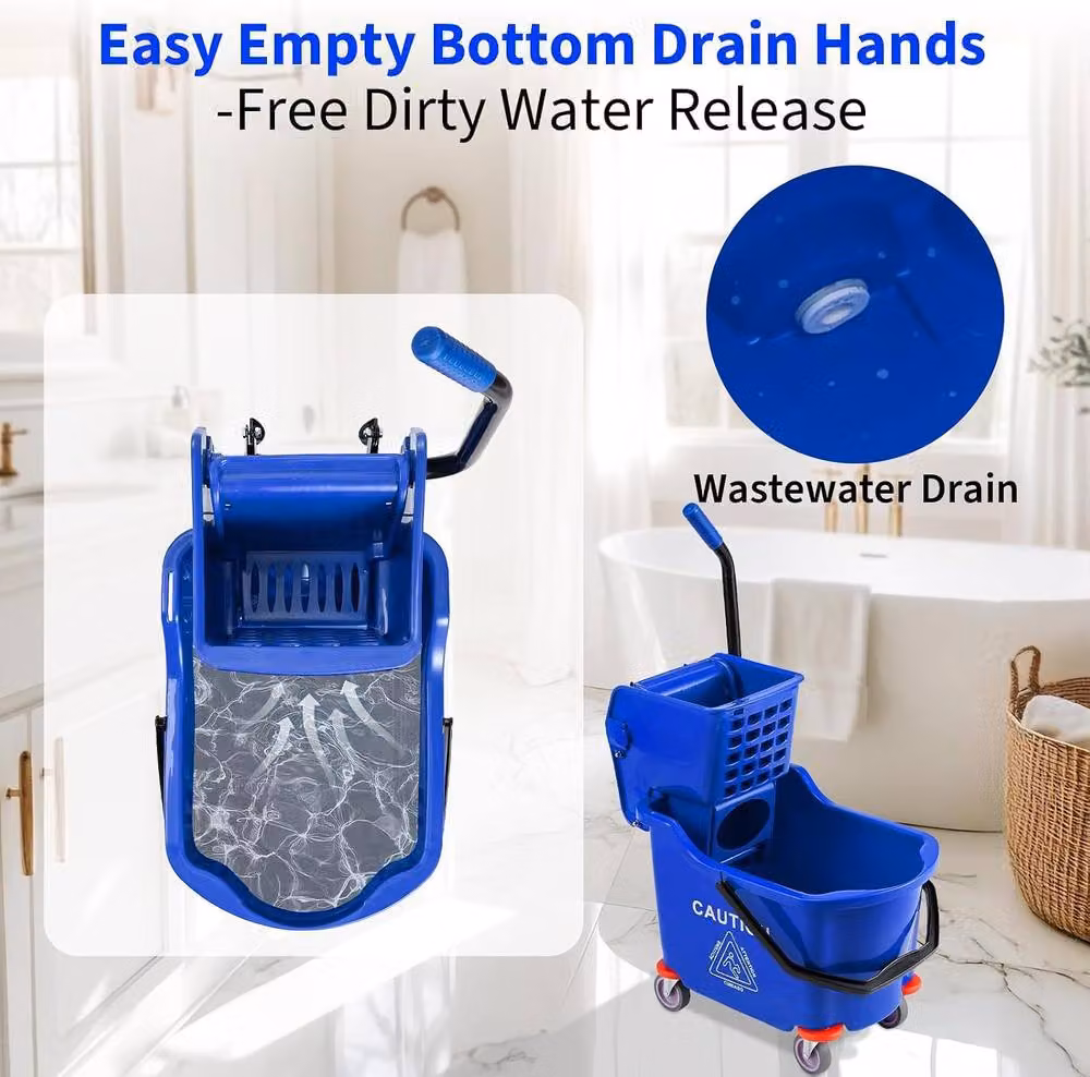 London Boutique 32L Commercial Mop Bucket with Side Press Wringer in Blue – 5