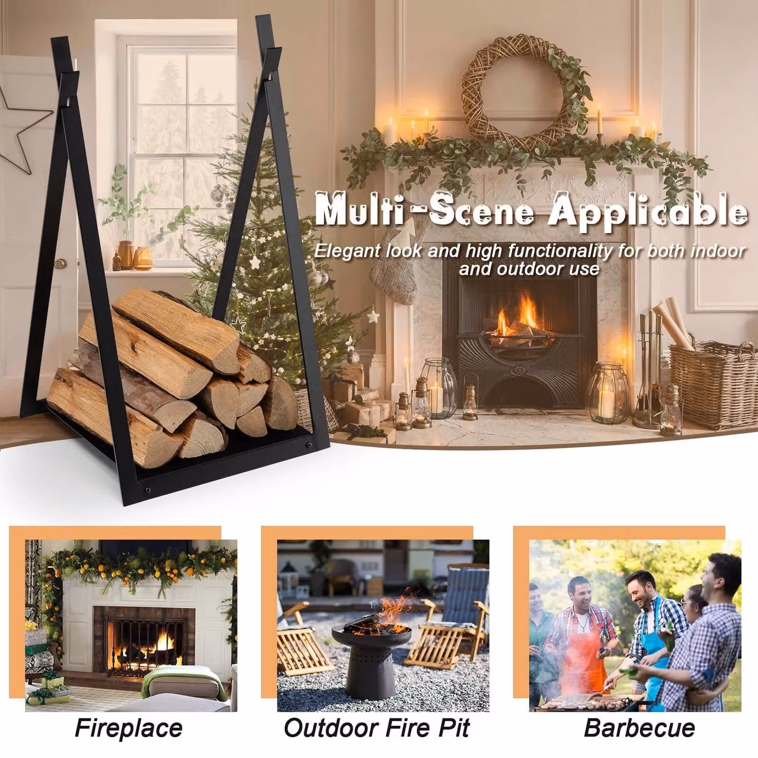 Costway Heavy Duty Metal Firewood Log Rack with Stable Triangular Structure in Matt Black – 4