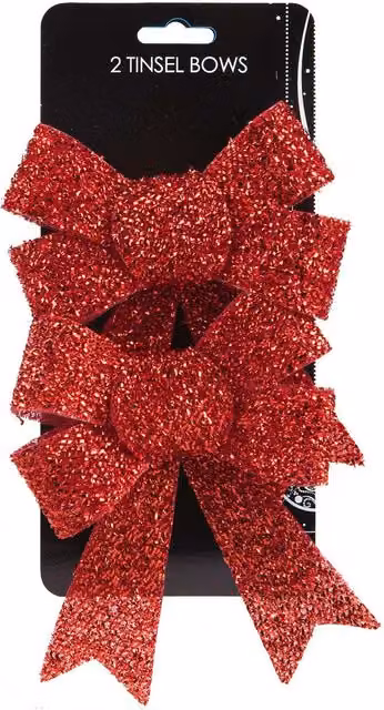 VFM e-Store Red Tinsel Bows, Pack of 2, W/D/H: 13 x 17 x 4.5 cm