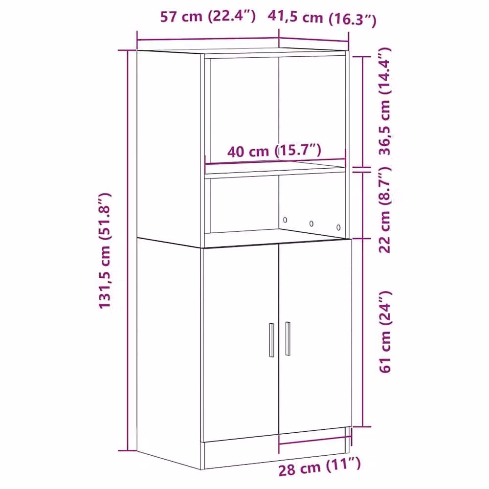 Berkfield Home Modern Black Kitchen Cabinet with Hinged Doors and Open Shelves, W/D/H: 57 x 41.5 x 131.5 cm – 5